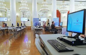 Городской пресс-центр чемпионата мира по футболу FIFA 2018 в Колонном зале Дома Союзов в Москве